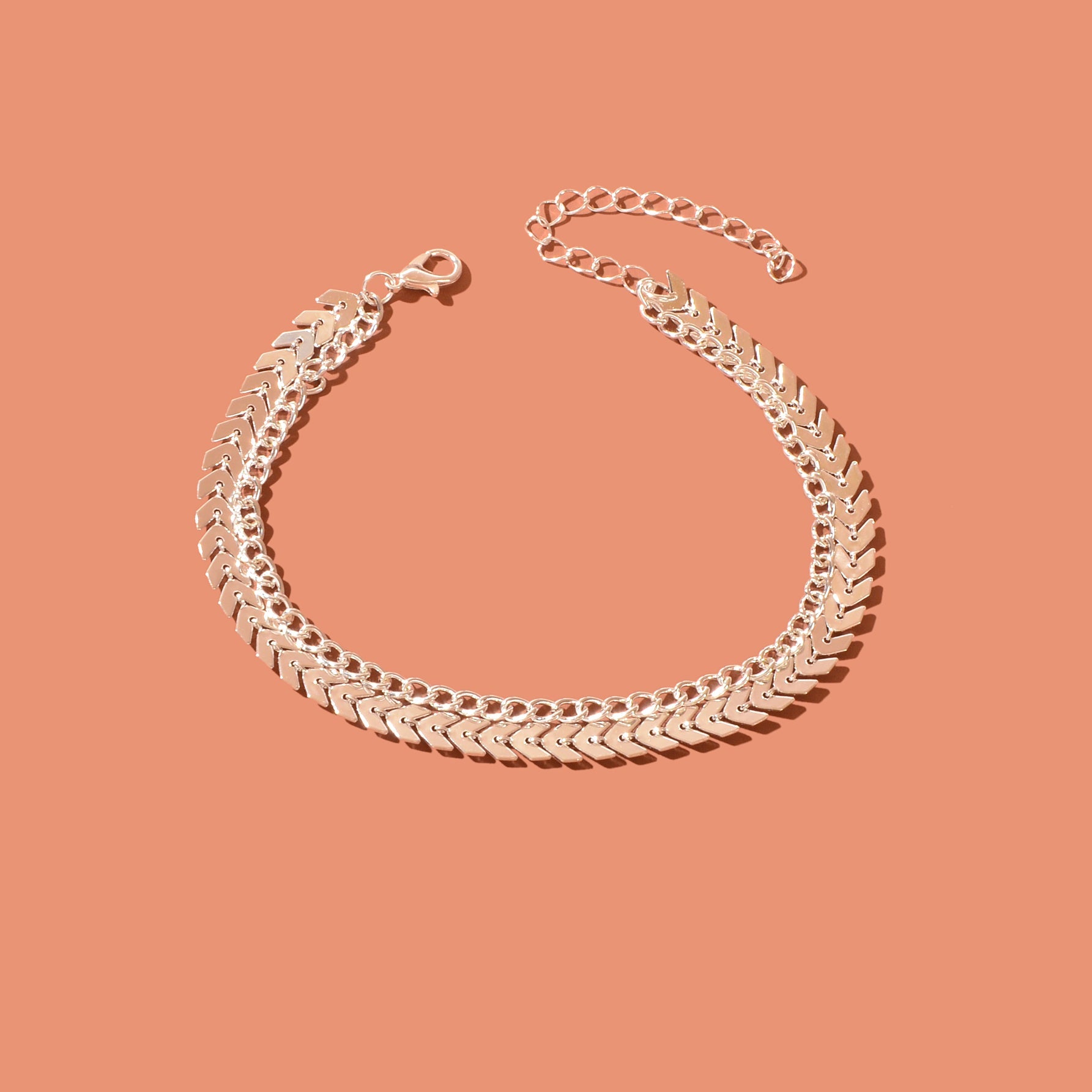 Double layer Silver Link Chain Arrow Boho Beach Anklet Adjustable Foot Jewellery
