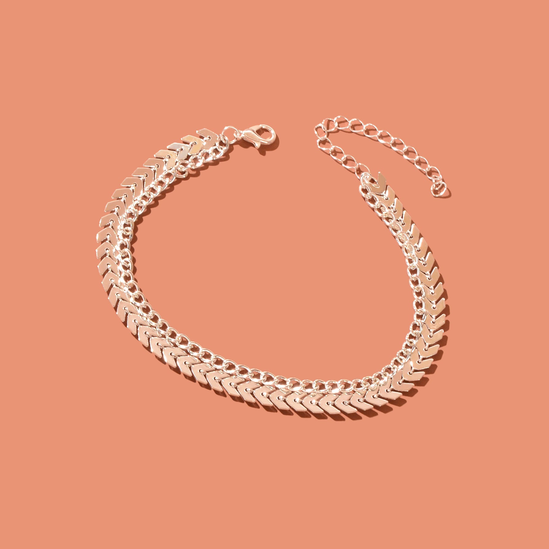 Double layer Silver Link Chain Arrow Boho Beach Anklet Adjustable Foot Jewellery