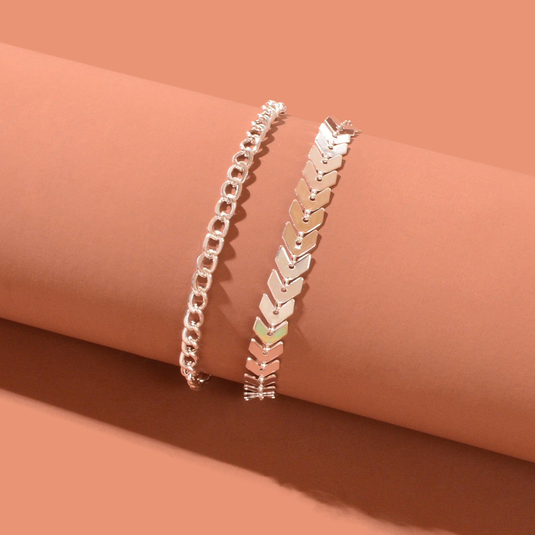 Double layer Silver Link Chain Arrow Boho Beach Anklet Adjustable Foot Jewellery