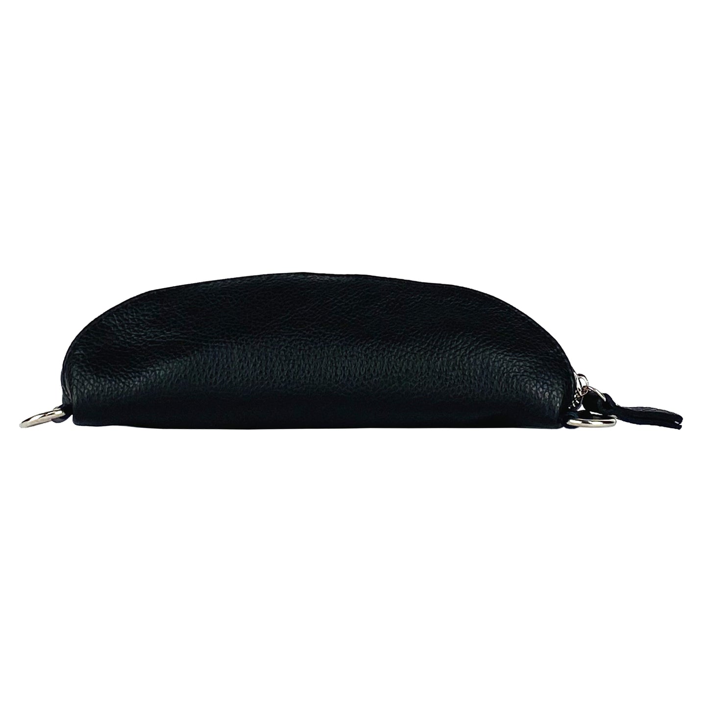 RB1015A | Genuine Leather Bum Bag with Removable Shoulder Strap Made in Italy. Polished Nickel Metal Snap Hook Attachments. Black Color. Dimensions: 24 x 14 x 7 cm.