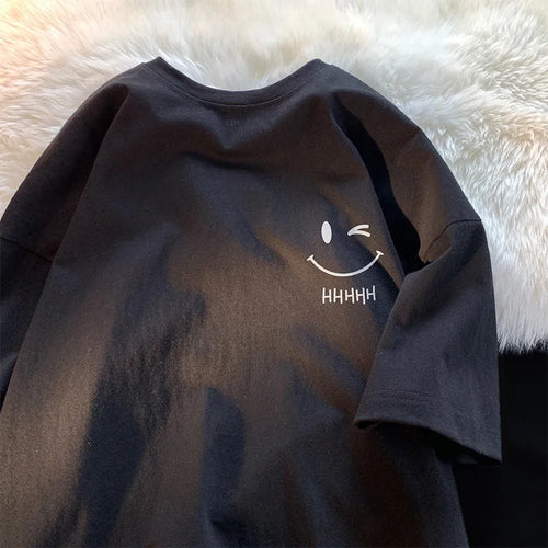 Men Women's Smiling Face Funny Fashion Couple Short Sleeved T-shirt