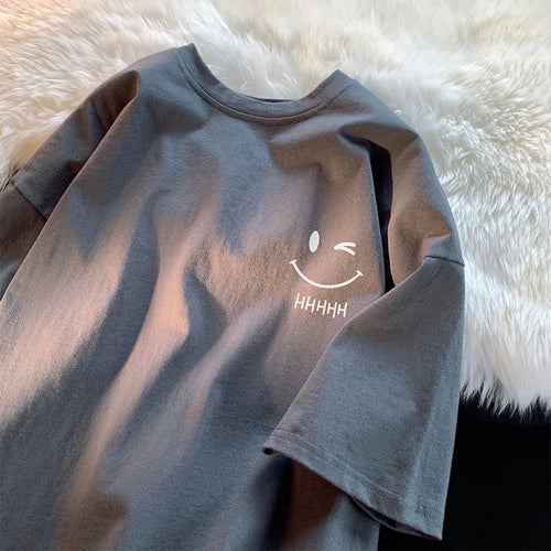 Men Women's Smiling Face Funny Fashion Couple Short Sleeved T-shirt