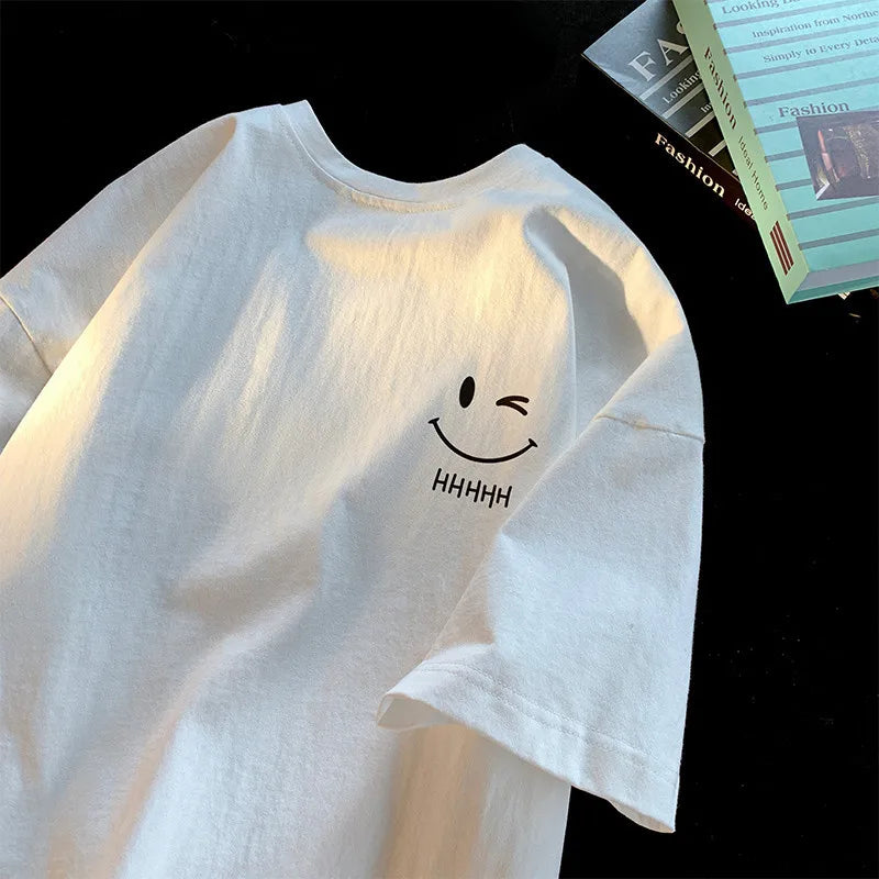 Men Women's Smiling Face Funny Fashion Couple Short Sleeved T-shirt