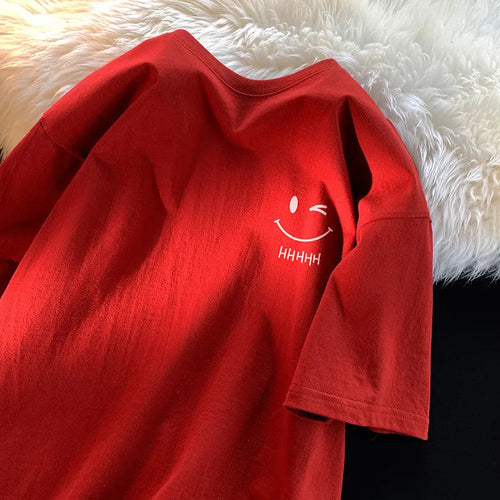 Men Women's Smiling Face Funny Fashion Couple Short Sleeved T-shirt