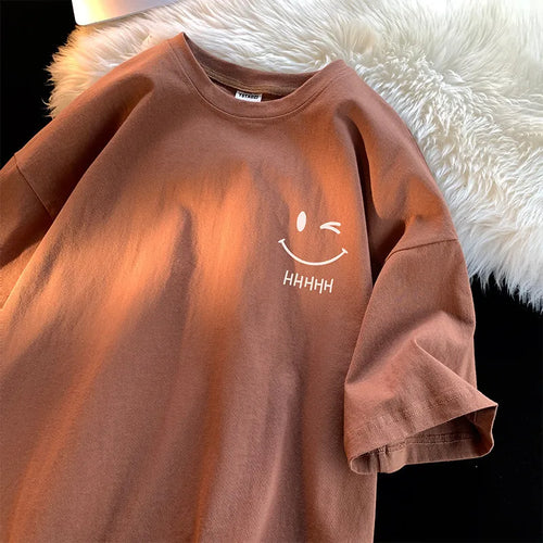 Men Women's Smiling Face Funny Fashion Couple Short Sleeved T-shirt