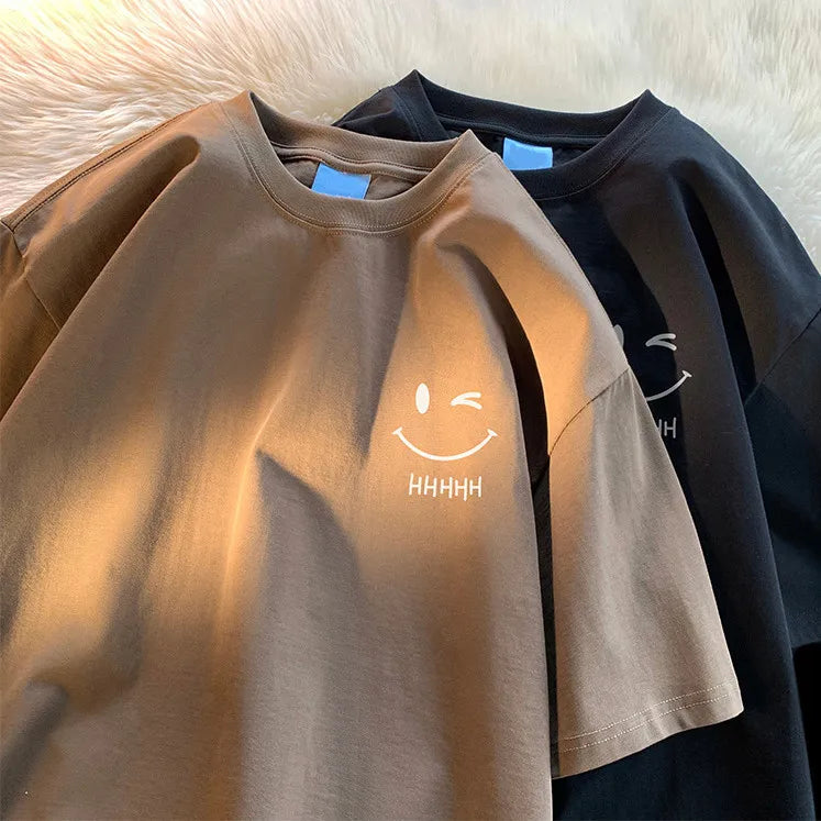 Men Women's Smiling Face Funny Fashion Couple Short Sleeved T-shirt