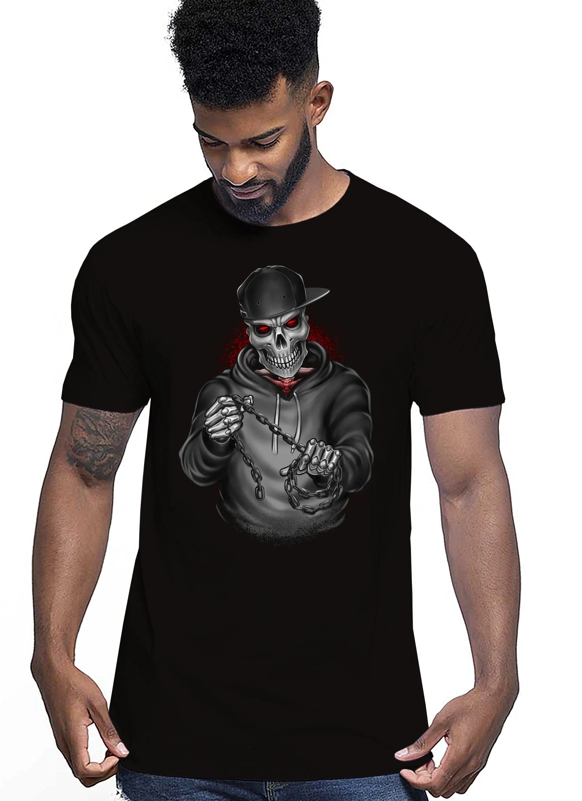 Skull Boy Tattoo 9049 T-shirt Urban Men Uomo 100% Cotone Pettinato JK