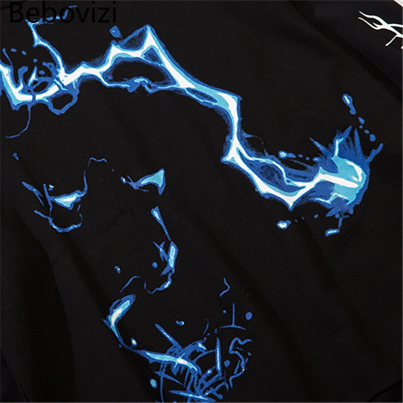 Men Blue Lightning Hoodie Sweatshirt Hip Hop Streetwear Hoodie Pullover Harajuku Autumn Winter Hoodies Cotton