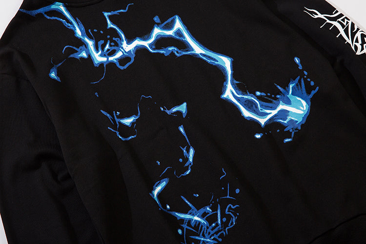 Men Blue Lightning Hoodie Sweatshirt Hip Hop Streetwear Hoodie Pullover Harajuku Autumn Winter Hoodies Cotton