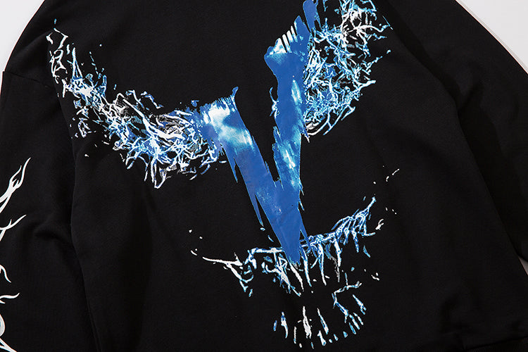 Men Blue Lightning Hoodie Sweatshirt Hip Hop Streetwear Hoodie Pullover Harajuku Autumn Winter Hoodies Cotton