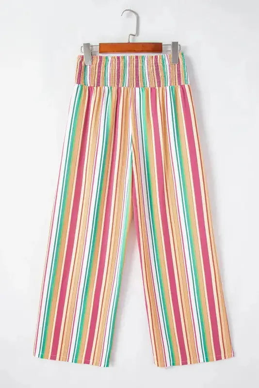 Striped Smocked Waist Wide Leg Pants