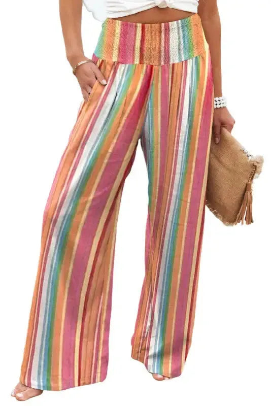 Striped Smocked Waist Wide Leg Pants
