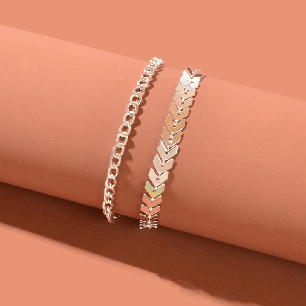 Double layer Silver Link Chain Arrow Boho Beach Anklet Adjustable Foot Jewellery