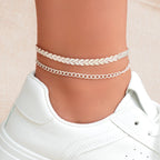 Double layer Silver Link Chain Arrow Boho Beach Anklet Adjustable Foot Jewellery