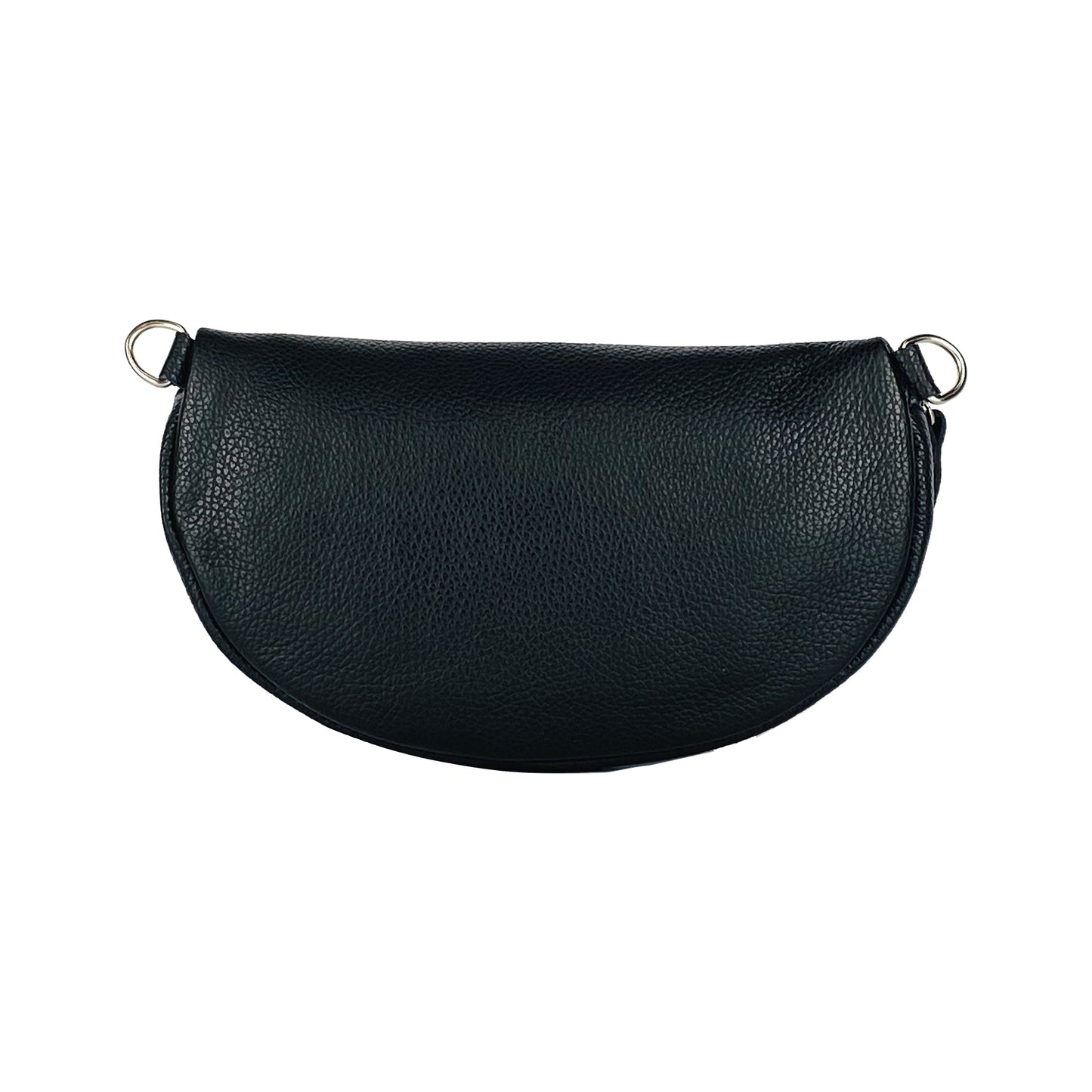 RB1015A | Genuine Leather Bum Bag with Removable Shoulder Strap Made in Italy. Polished Nickel Metal Snap Hook Attachments. Black Color. Dimensions: 24 x 14 x 7 cm.