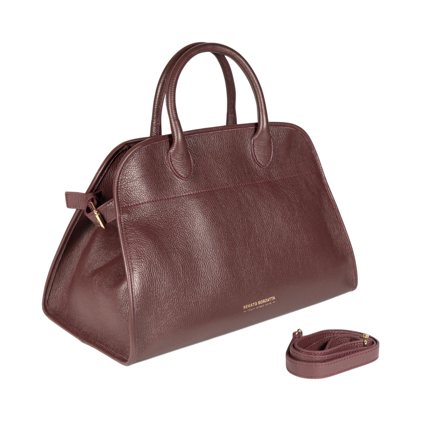 RB1032X | FRIDA Women's Handbag in Genuine Leather Made in Italy. Polished Gold Metal Accessories - Bordeaux Color - Dimensions: 43 x 29 x 24 + 12 cm (Handle Drop)