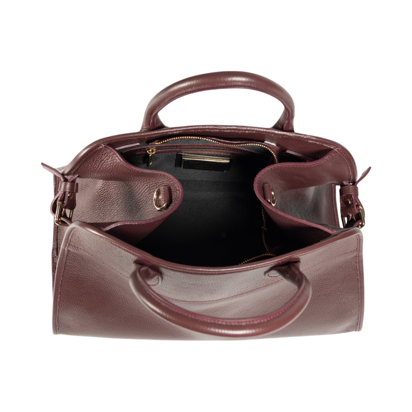 RB1032X | FRIDA Women's Handbag in Genuine Leather Made in Italy. Polished Gold Metal Accessories - Bordeaux Color - Dimensions: 43 x 29 x 24 + 12 cm (Handle Drop)