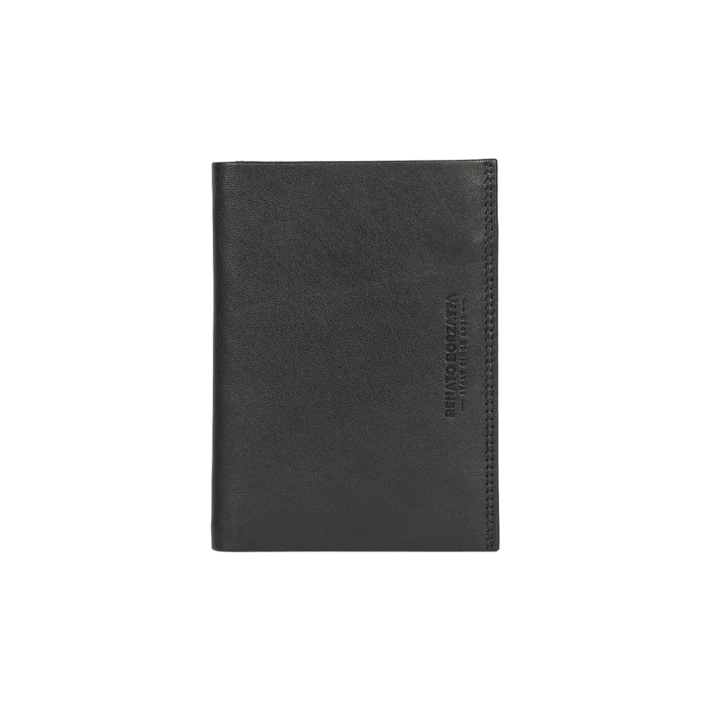 RB12009A | Portafogli Tasconcino Uomo risvoltato in Vera Pelle pieno fiore, con leggera grana. Colore Nero. Protezione RFID. Dimensioni da chiuso: cm 9,5 x 13 x 2. Confezione: Scatola regalo fondo/coperchio