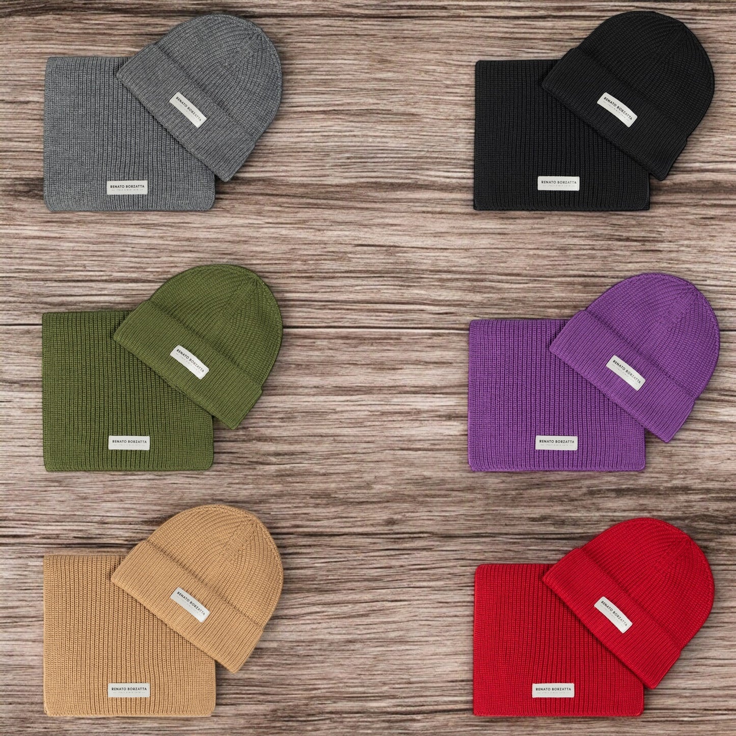 RB5004F | CERVINO Wool Blend Knit Scarf and Hat Set Made in Italy. Melange Grey - One Size