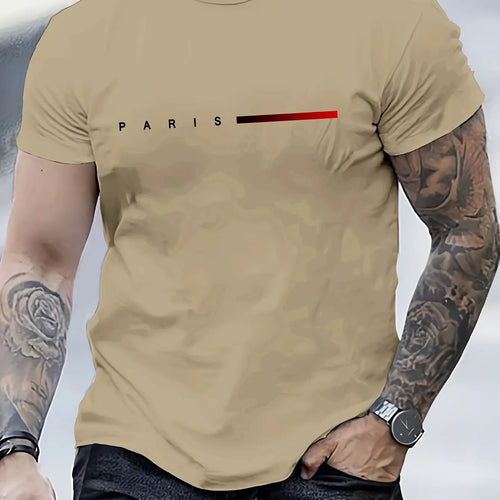 Men's 100% cotton summer loose PARIS Creative Letter print casual slim