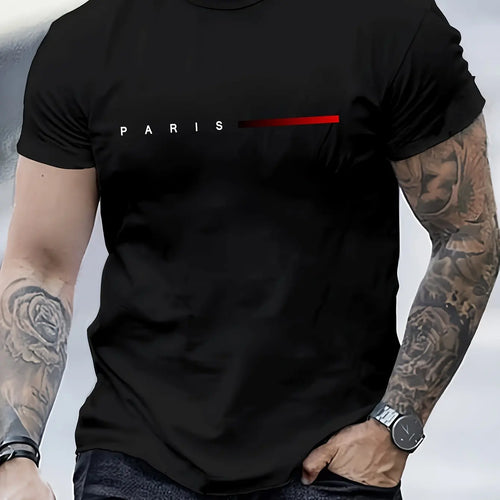 Men's 100% cotton summer loose PARIS Creative Letter print casual slim