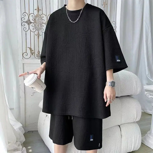 2025 3D Men's new Waffle TZ30 Summer Suit  Casual T-shirt + Shorts
