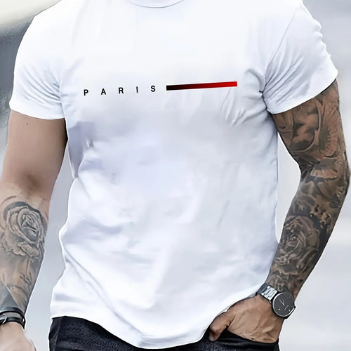 Men's 100% cotton summer loose PARIS Creative Letter print casual slim