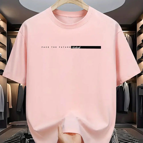 Summer men's 100% cotton casual loose fit large letter print round