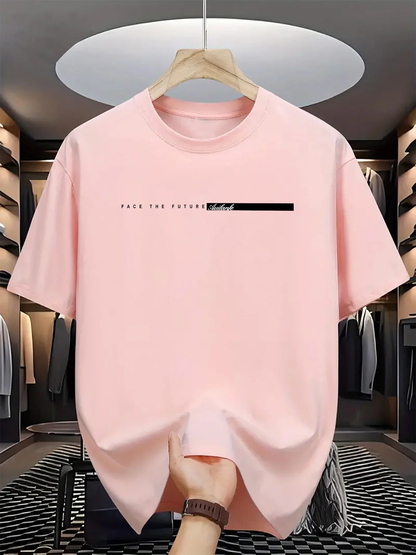 Summer men's 100% cotton casual loose fit large letter print round