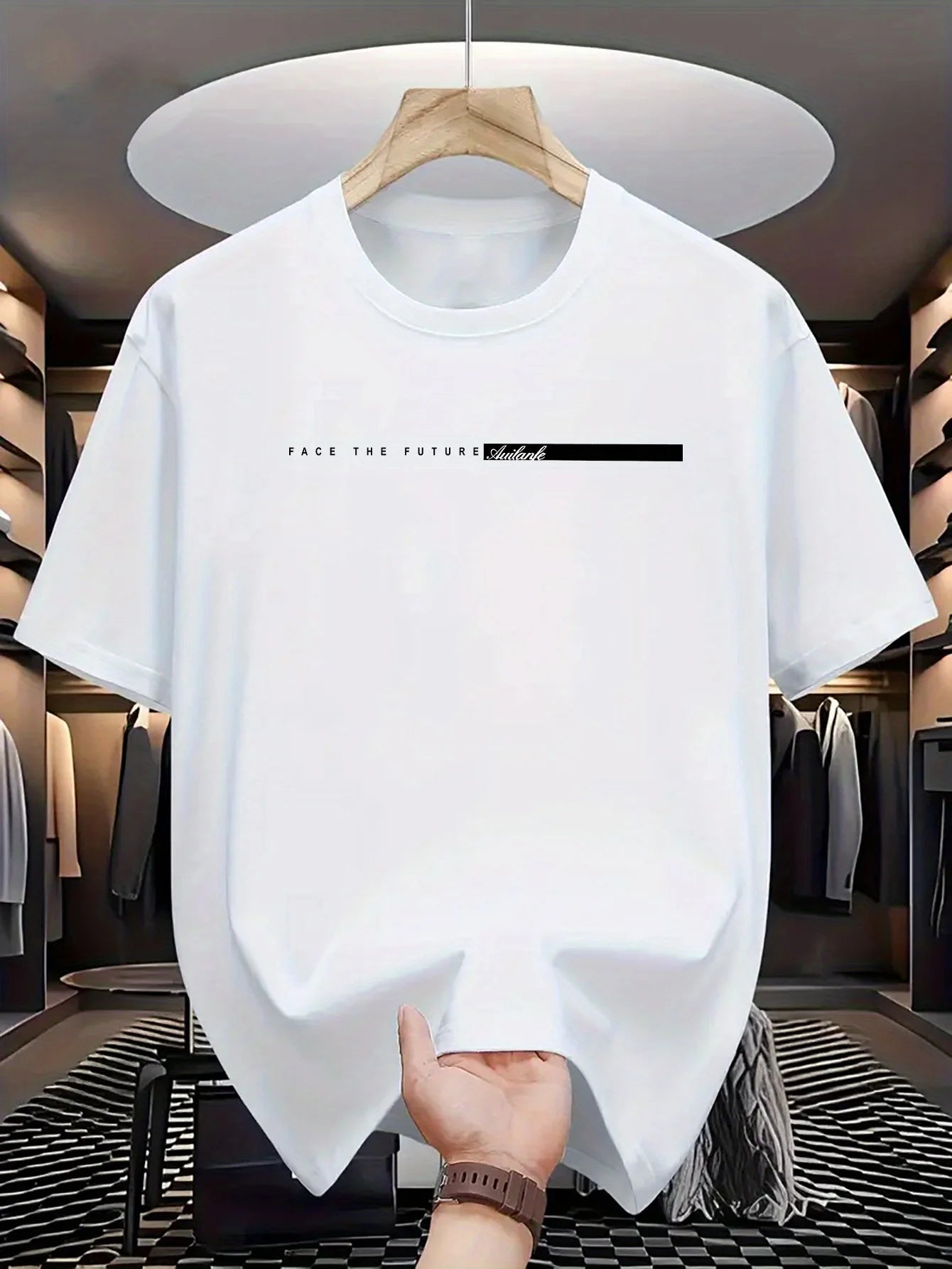 Summer men's 100% cotton casual loose fit large letter print round