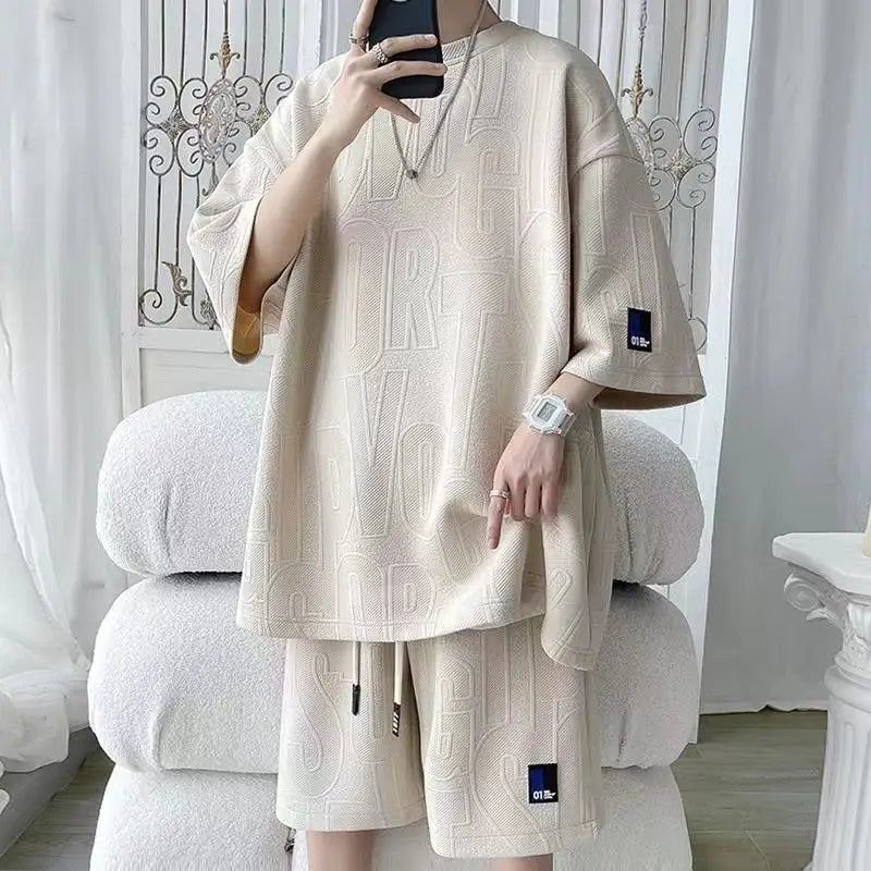2025 3D Men's new Waffle TZ30 Summer Suit  Casual T-shirt + Shorts