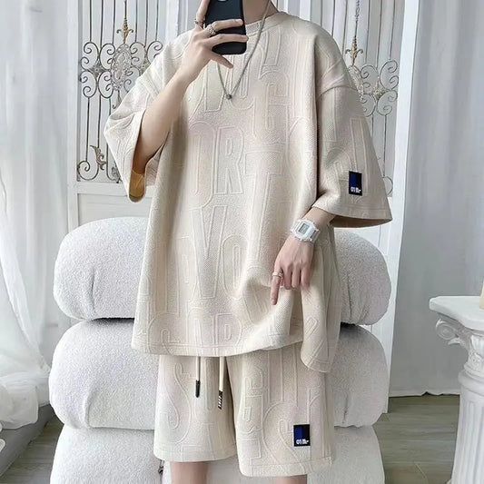 2025 3D Men's new Waffle TZ30 Summer Suit  Casual T-shirt + Shorts