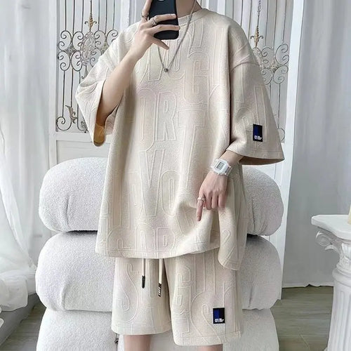 2025 3D Men's new Waffle TZ30 Summer Suit  Casual T-shirt + Shorts
