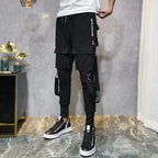 Men Hip Hop Black Cargo Pants joggers Sweatpants Multi-pocket Ribbons men's sports pants streetwear casual men's casual pants