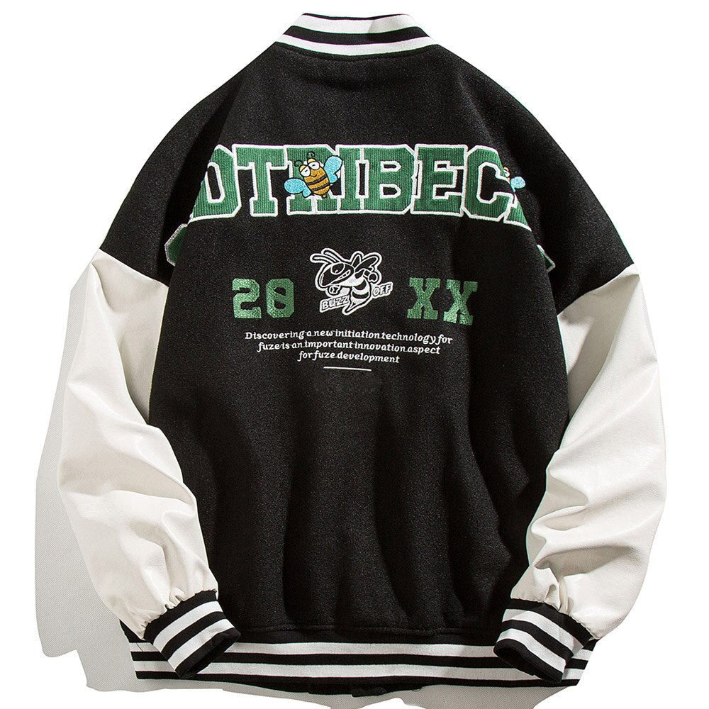 Patchwork Color Animal Letter Embroidery Baseball Jacket Men Bomber Coat Autumn Vintage High Street Harajuku Streetwear