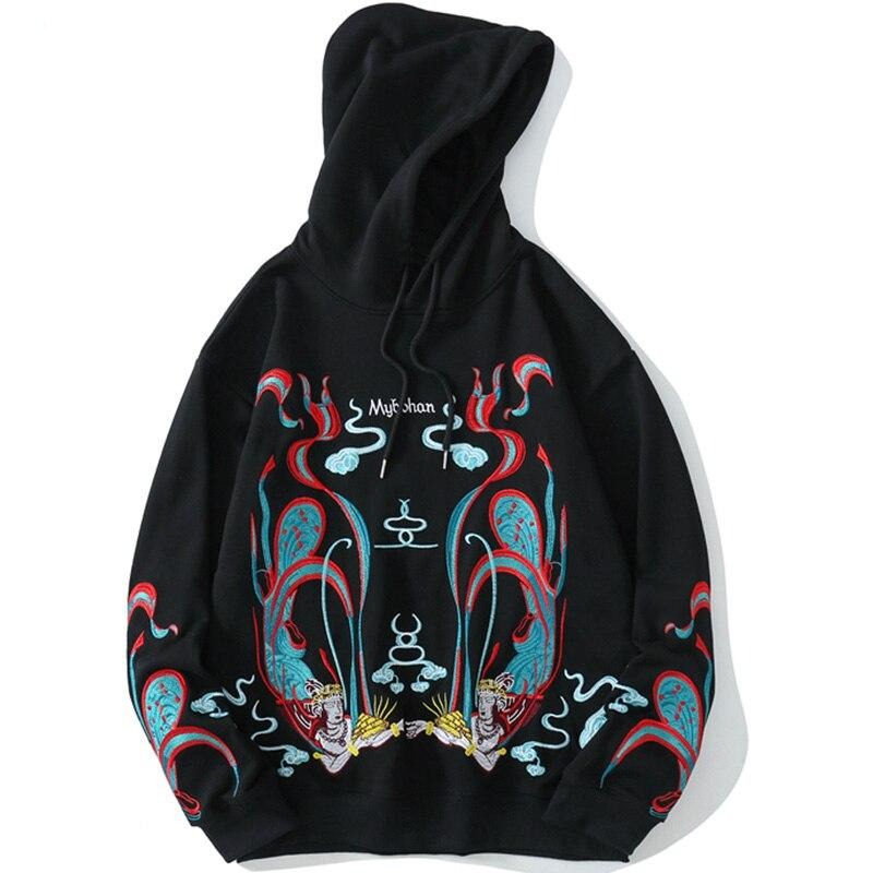 Hoodie Men Chinese Vintage Dunhuang Embroidery Sweatshirt Folk-custom Hipster Casual Cozy Hooded Tops Couple Streetwear