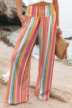 Striped Smocked Waist Wide Leg Pants