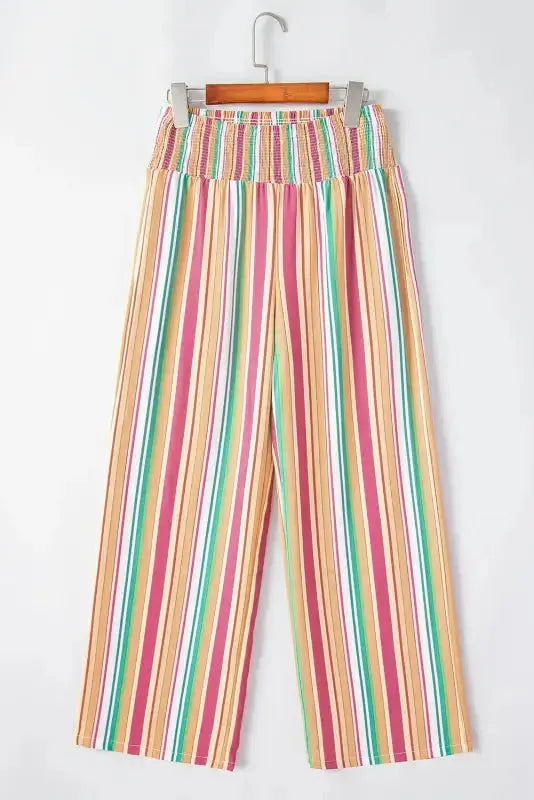 Striped Smocked Waist Wide Leg Pants